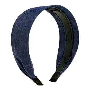 简约韩系宽边蓝格子发箍女高颅顶显脸小压发头箍外出通勤百搭发饰