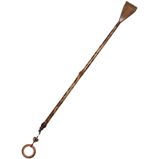 梅鹿竹柄镶花牛角不求人痒痒挠 中式文玩茶道竹制痒扒 长柄抓痒器