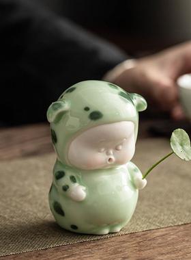 久造创意陶瓷小摆件精品可爱动物小胖虎工艺品家居客厅桌面装饰品