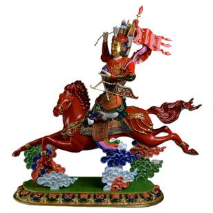 藏式格萨尔王像神像纯铜彩绘精工台吉祥供奉摆件密宗护法像