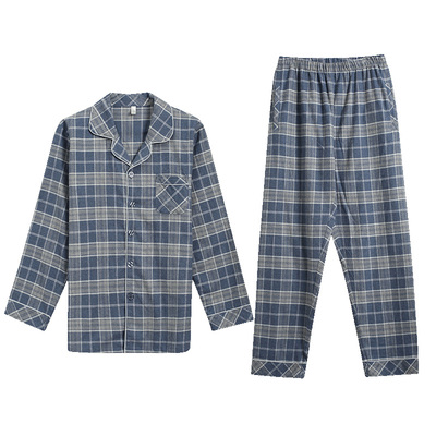 睡衣男长袖格子纯棉家居服