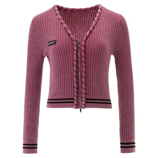 uhot/诱货26春玫粉/蓝色条纹针织衫女开衫短款坑条随性 UWLS1Z039