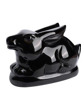 天然黑曜石兔子摆件黑色石雕生肖兔子摆设家居吉祥物玉石装饰礼物