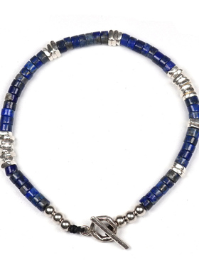 pohier宝喜儿男女青金石纯银手链