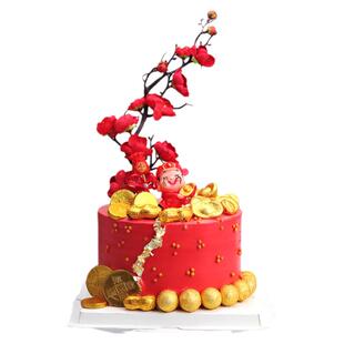 50枚新款梅花枝扇子生日蛋糕装饰插牌祝寿摆件祥云对联甜品台装扮