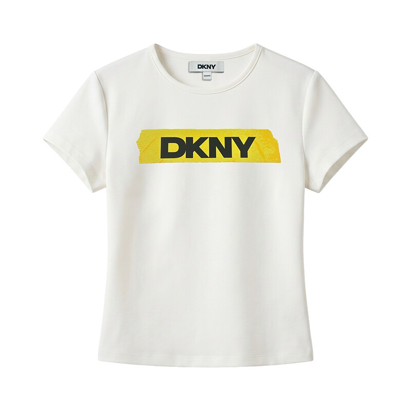 【含莱赛尔】DKNY唐可娜儿26短袖T恤女圆领印花休闲白色上衣简约