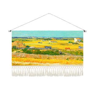 梵高油画星空挂毯玄关书房丰收挂布沙发背景墙大尺寸装饰布画壁毯