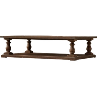 美式乡村纯全实木茶几 复古咖啡桌 长方形原木茶几小户型客厅家具