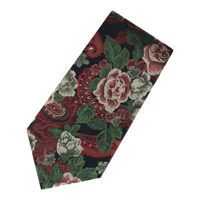 玫瑰园红绿刺绣艺术花纹领带