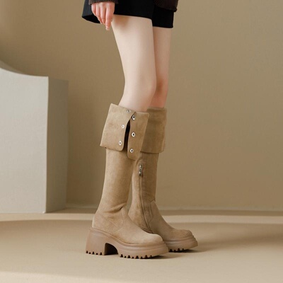 过膝长靴女厚底内增高美拉德长筒靴子厚底大筒围加宽胖mm大码加绒