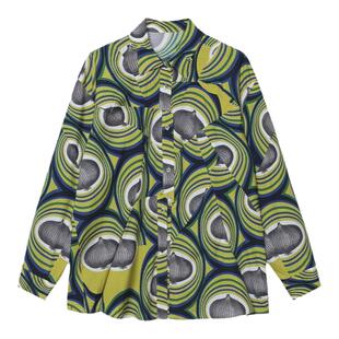 JNBY/江南布衣折扣春夏衬衫宽松长袖印花满印设计感复古衬衣女