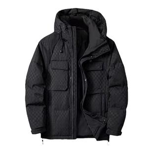 高端爆款棋盘格子羽绒服男宽松大码胖子短款户外防寒保暖鸭绒外套