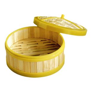 手工竹蒸笼竹笼屉竹制塑料包边蒸笼小蒸笼商用胶边早茶蒸点胶边笼