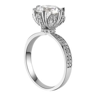 莫桑石镶嵌钻戒冰雪皇后女款戒指925纯银镀18K金婚戒对戒刻字定制