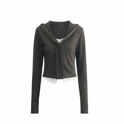 假两件蕾丝外套修身海军领长袖