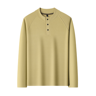 磨毛德荣绒打底衫男半高领门筒按扣t恤男长袖秋冬季青年内搭上衣