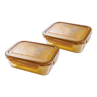 康宁餐具玻璃饭盒琥珀色600ml/980ml分隔保鲜盒耐热餐盒便当盒