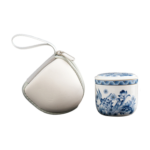 青花陶瓷随手杯带盖过虑茶杯一壶一杯一人饮用泡茶快客杯个人茶杯