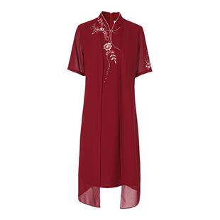 夏季短袖结婚妈妈礼服新中式改良旗袍高端喜婆婆婚宴装显瘦连衣裙
