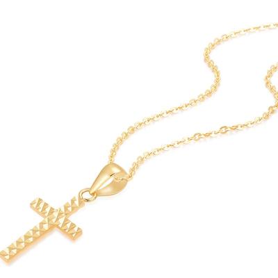 明牌珠宝18k金吊坠黄十字架吊坠