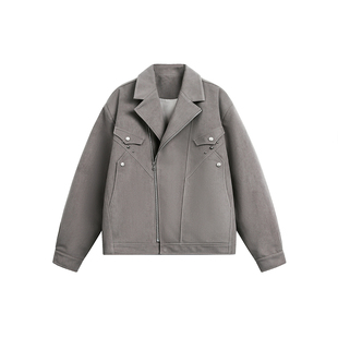 悟空有货美式复古铆钉斜拉链麂皮绒夹克男女潮牌宽松小众情侣外套