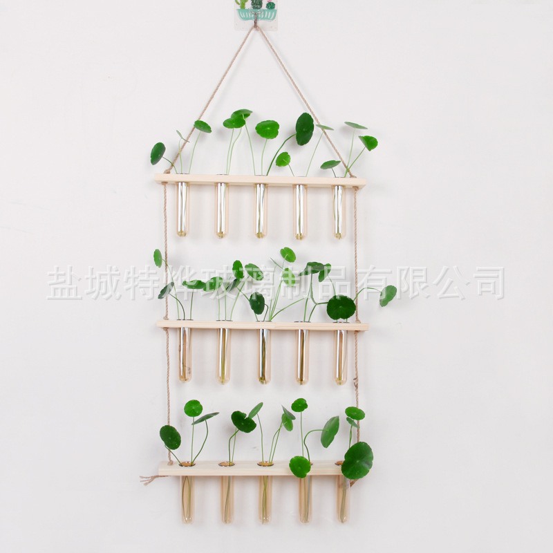厂家直供壁挂式玻璃水培多层壁挂式植培玻璃木架烤绿试管碳原木水