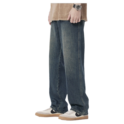 XAKA2024春季新款美式复古宽松阔腿牛仔裤男水洗做旧直筒宽松长裤