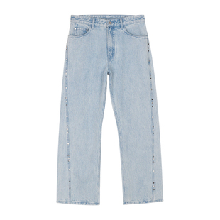Simple Project*Rivets Fit Jeans冰蓝洗水铆钉直筒牛仔裤