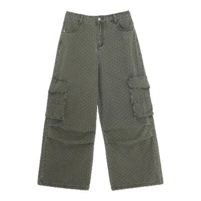 CBXLAB街舞潮牌夏季波点酵洗工装裤高腰阔腿高级慵懒感爵士长裤女