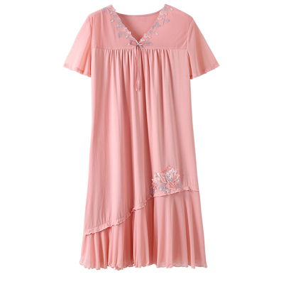 莫代尔高贵风夏纯棉中年妈妈睡裙