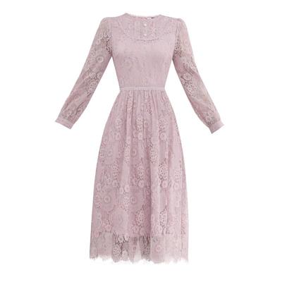 未风粉色蕾丝绣花连衣裙女