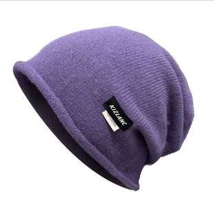 100%羊毛高品质韩系堆堆帽子女保暖紫色针织帽显脸小百搭冷帽冬季