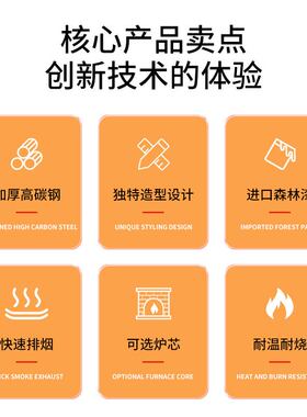 跨境批发悬挂式壁炉真火木柴燃木民宿别墅客厅装饰飞碟壁炉取暖器