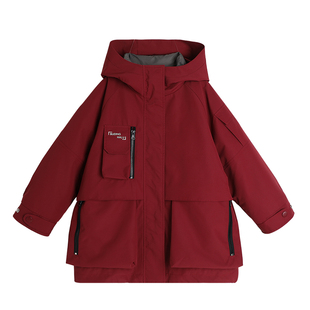 沫沫童装女童拜年冬装2025冬季新款儿童三防三合一红色羽绒服外套