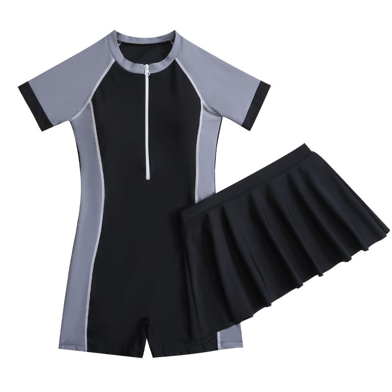 专业泳衣儿童女童训练服中大童学生连体平角裤裙式女孩运动游泳装