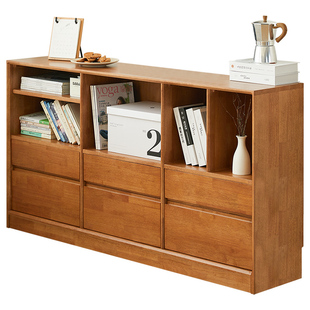 实木书架矮柜书柜斗柜储物柜一体组合格子柜电视柜家用客厅餐边柜