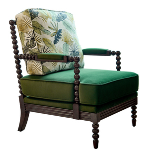 法式复古单人沙发椅卧室客厅阳台中古实木布艺美式老虎椅休闲躺椅