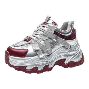 厚底老爹鞋女2026新款爆款黑色秋季百搭带钻小个子增高运动休闲鞋