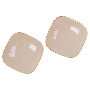 夏季特惠天然和田玉耳钉女a藕粉白玉方形镶嵌18k金耳饰送老婆生日