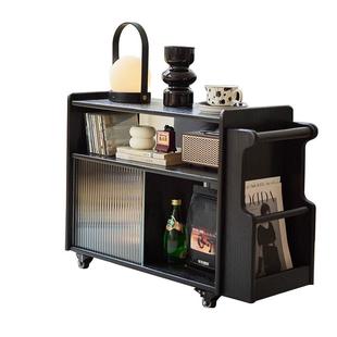 实木边几可移动小茶几茶桌客厅家用沙发边柜侧边柜轻奢黑色小推车