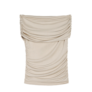 MULVAN 一字肩针织t恤女夏季小众气质修身显瘦辣妹露肩锁骨上衣