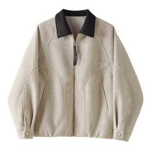 LUUD cleanfit极简风羊毛混纺皮领毛呢外套男冬磨毛肌理翻领外套