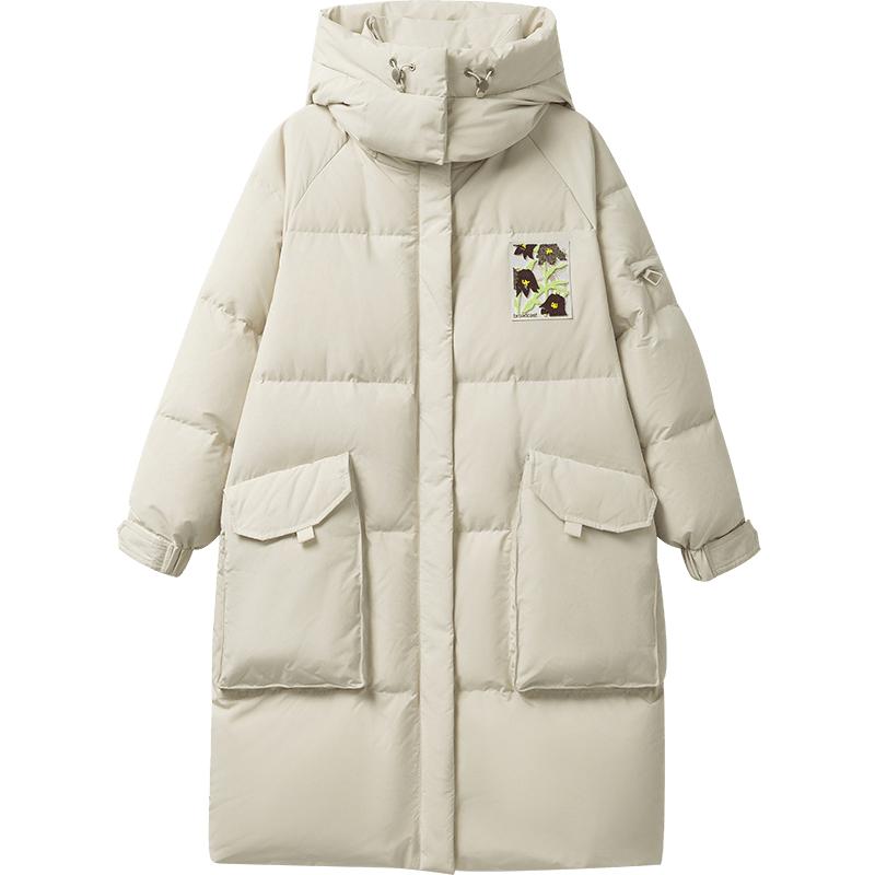 播冬季中长款连帽领加厚羽绒服女都市机能防风外套DDR4RD5216