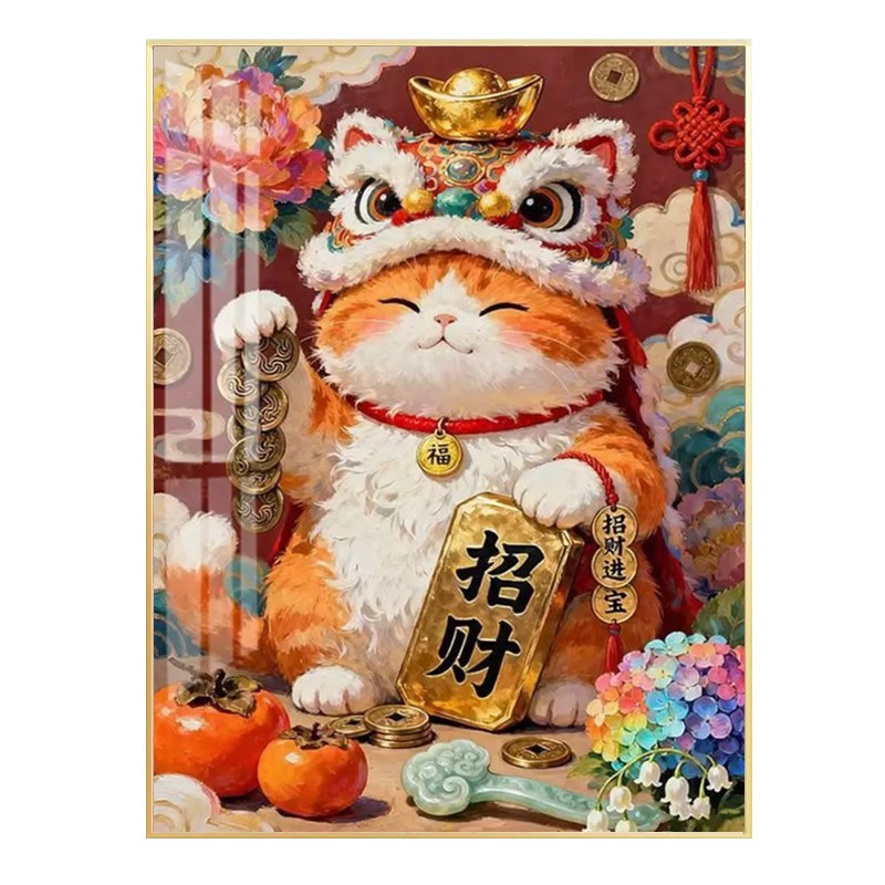 招财猫方钻钻石画2026新款招财进宝醒狮橘猫点贴钻十字绣客厅猫咪