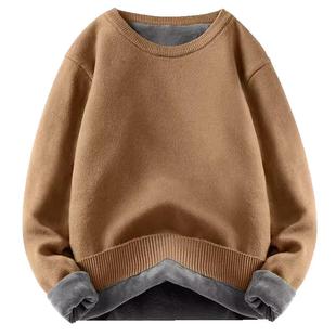 青少年毛衣男冬季加绒加厚男士打底衫2025秋冬款保暖圆领针织衫男