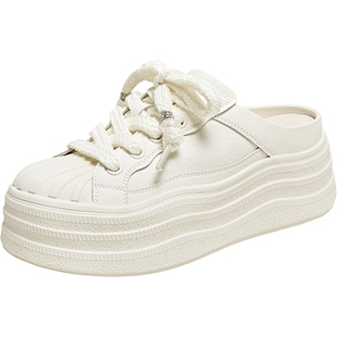 TATA他她厚底休闲穆勒鞋女鞋包头半拖鞋小白鞋2025新款CT902BH5