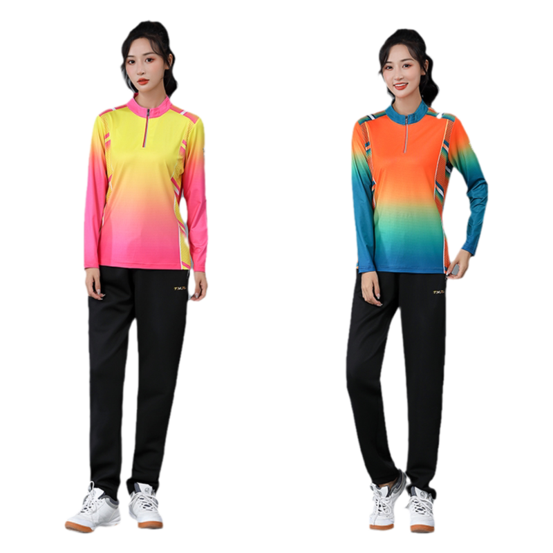 长袖羽毛球服套装女速干气排球衣