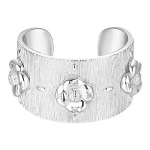 CINNLER【晚山茶呓语】拉丝宽戒925银轻奢小众立体花朵设计戒指