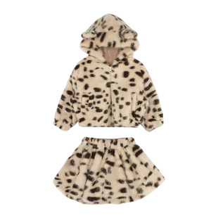 大耳象女童毛绒连帽外套半裙冬季新款宝儿加厚保暖甜美防寒套装