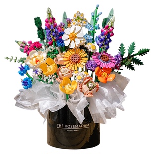 新款积木花束diy永生玫瑰花高颜值摆件拼装玩具女孩闺蜜生日礼物